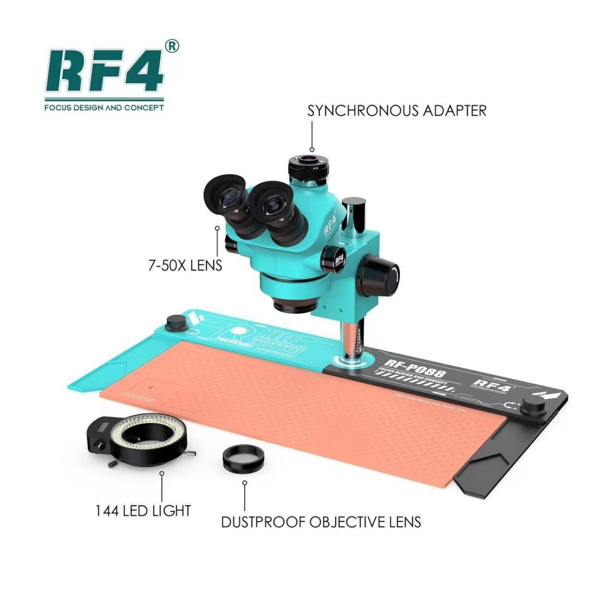 RF4 RF P088 7x 50X Continuous Zooming Trinocular Microscope